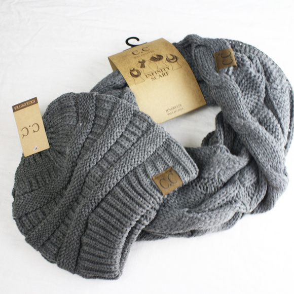 C.C. Melange Grey Beanie & Infinity Scarf Set - Picture 1 of 3